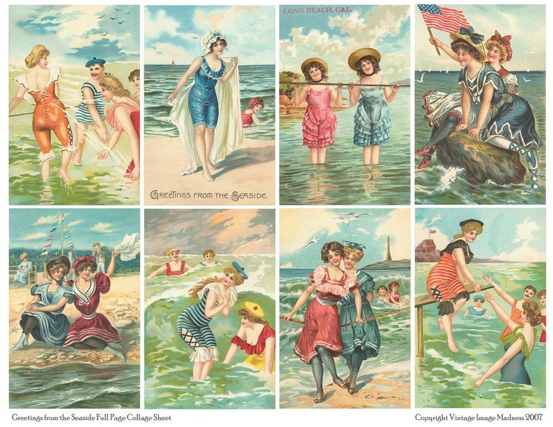 GREETINGS from the SEASIDE Vintage Postcards Instant Download Digital Collage Sheet image 1