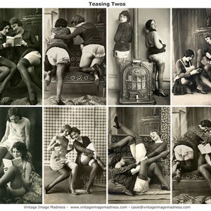 TEASING TWOS Vintage Images - Instant Download Digital Collage Sheet