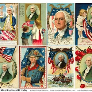 Cartes postales vintage GEORGE WASHINGTON ANNIVERSAIRE - Feuille de collage numérique à téléchargement immédiat