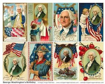 GEORGE WASHINGTON BIRTHDAY Vintage Postcards - Instant Download Digital Collage Sheet