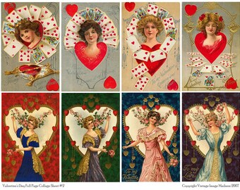 Saint-Valentin jour 2 Valentines Vintage cartes postales - feuille de Collage numérique téléchargement immédiat