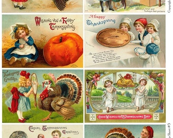 Vintage Thanksgiving Postcards 3 Collage Sheet - Instant Download