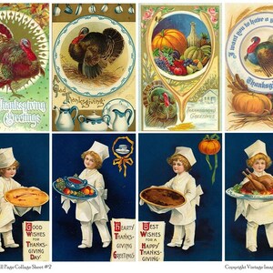 Cartões postais vintage de Ação de Graças 2 - Folha de colagem de página inteira para download