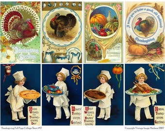 Vintage Thanksgiving Postcards 2 - Downloadable Full Page Collage Sheet