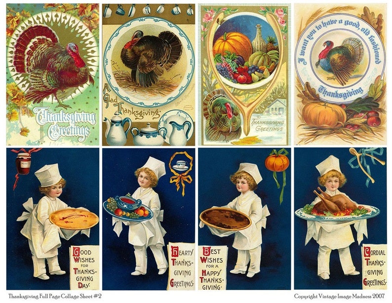 Vintage Thanksgiving Postcards 2 Downloadable Full Page Collage Sheet image 1