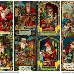 Cartões postais de Natal vintage OLD SAINT NICK - folha de colagem de página inteira para download