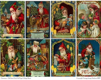 OLD SAINT NICK Vintage Christmas Postcards - Downloadable Full Page Collage Sheet