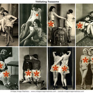 TITILLATING TWOSOME Vintage Images - Natychmiastowe pobranie cyfrowego arkusza kolażu