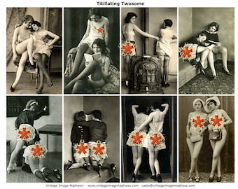 TITILLATING TWOSOME Vintage Images - Instant Download Digital Collage Sheet