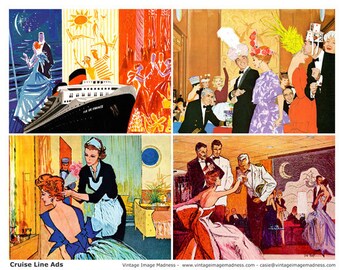 CRUISE LINE ADS Vintage Travel Images - Instant Download Digital Collage Sheet