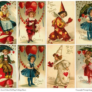 LOVES TOKEN Vintage Valentines Postcards - Instant Download Digital Collage Sheet