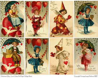 LOVES TOKEN Vintage Valentines Postcards - Instant Download Digital Collage Sheet