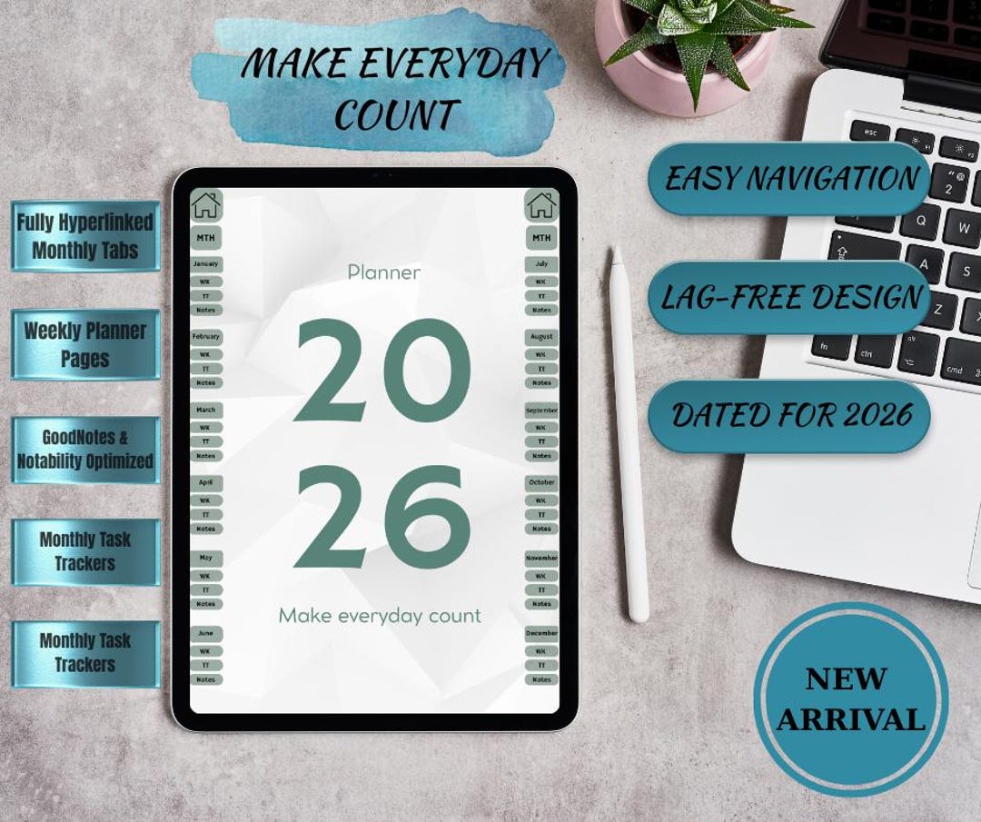 2026 Digital Planner Minimalist Green-white iPad Planner Dated Monthly ...