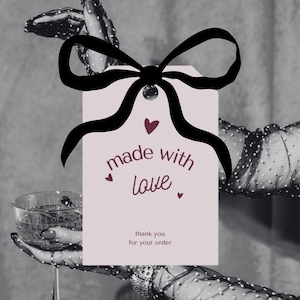 Druckbare Dankeschön Tags | Made with Love Etiketten für kleine Unternehmen | Burgund Schleife Geschenkanhänger | Bearbeitbares und druckbares PDF