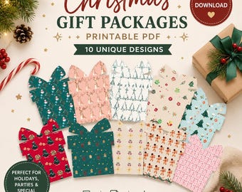 印刷可能なクリスマスラッピングペーパーセット｜デジタルギフトラッピングデザイン10種類｜PDF即時ダウンロード｜ホリデーギフトラッピング｜DIYクリスマスペーパー
