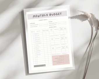 Monatlicher Budgetplaner PDF | Digitaler Ausgaben Tracker | Minimalistischer Buch Organizer Druckbare Haushaltsbudget