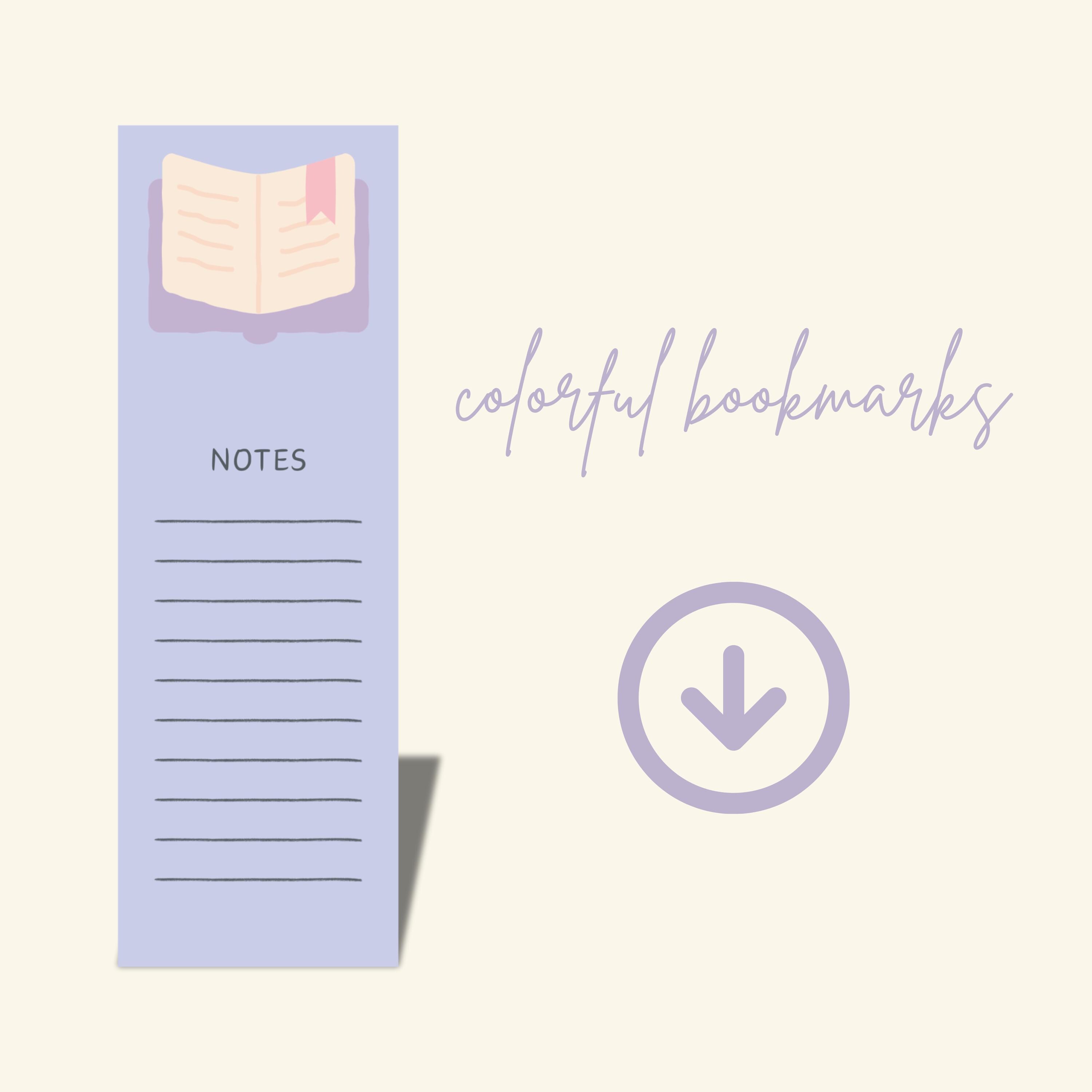 Note Card Bookmark Colorful Bookmark Set – Book Lover Gift With Note Section (digital ...