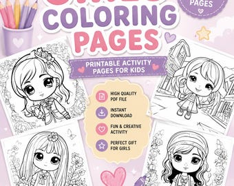 Cute Girls Coloring Pages Printable PDF | Kids Coloring Book | 20 Fun Coloring Sheets | Preschool Activity | Instant Digital Download