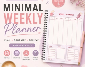 Minimalistischer Wochenplaner zum Ausdrucken (PDF) | Undatierter Wochenplaner | Digitaler Planer | A4 (US Letter) | Sofort-Download