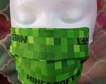 Minecraft Mask Kid âge 5, 6, 7, 8, 9, 10 tissu réutilisable tissu lavable avec gratuit 3D imprimé earaver earsaver garçon fille petit médium