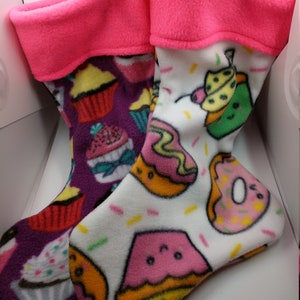 Kawaii Christmas Stocking choose Cupcakes or Donuts - Cute kid&#39;s holiday home decor