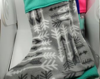Handmade Arrow Print Christmas Stocking: Gray Green, Unisex