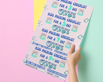 Kid's Packing Lists for 3, 5, 7, & 9+ Day Cruises - Let Them Pack Themselves with Printed Checklists 4 Printable PDF Cruise Lists Included