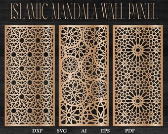 Painel decorativo árabe SVG | Arte de parede islâmica | Padrão marroquino cortado a laser em arquivo DXF CNC