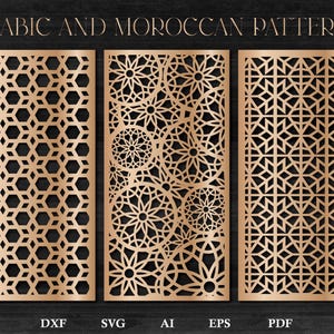 Pannello decorativo in legno con motivo arabo, decorazione murale, grafica marocchina, ornamenti islamici File di taglio CNC e laser Dxf, Svg.
