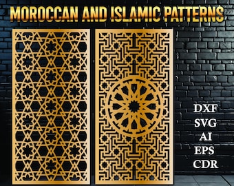 Painel decorativo com padrão árabe de inspiração marroquina | Ornamentos islâmicos para decoração de parede | Arquivos para corte CNC, laser e plasma _DXF, SVG, AI