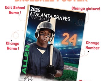 Baseball Poster Canva Template | Senior Night Banner, Player Card, Memory Mate | Editable Sports Poster & Digital Background