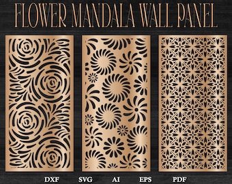 Flower Mandala Wall Panels - Islamic and Moroccan Decorative Wood Panel with Arabic Pattern | CNC Laser Cutting Files DXF SVG