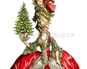 Marie Antoinette Versailles Christmas Tree Card Digital Download Printable Party Invitation