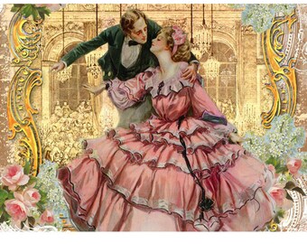 Romantic Couple at Versaille Ball Dance Pink Roses Placemat