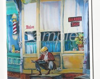 Man Barber Shop Painting Colorful Note Card and Envelope