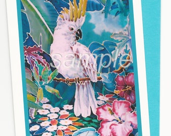 Cockatoo Hibiscus Tropical Note Card and Envelope