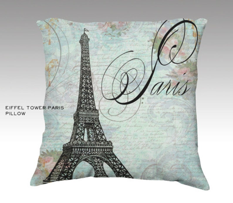 Eiffel Tower Paris Pink Roses Velvet Pillow Cover accent throw designer Velveteen image 1