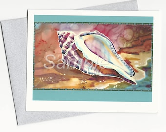 Shell Watercolor Colorful Note Card and Envelope