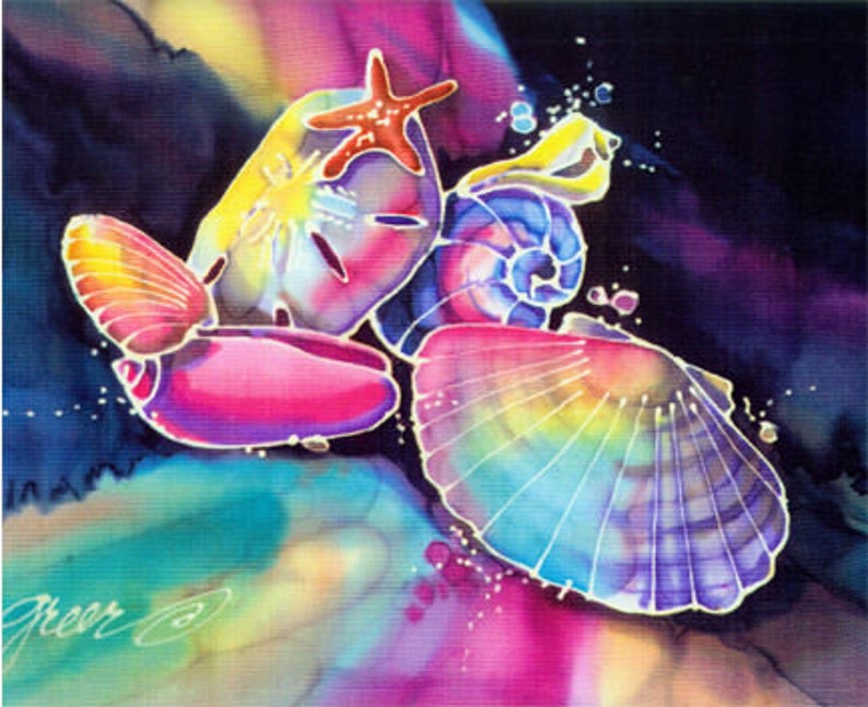 Shells Bright Colorful Silk Painting 5 Note Cards with Envelopes image 2