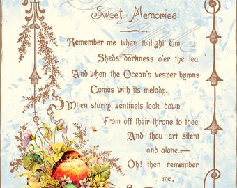 Sweet Memories Poem Baby Robin Bird Vintage Style Note Card with Envelope