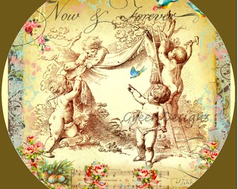 Angel babies or cupids at work Now and Forever Collage 8 or 10" Melamine Plate