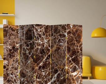 Brown Marble Room Divider – Folding Screen Privacy Panel for Home Office