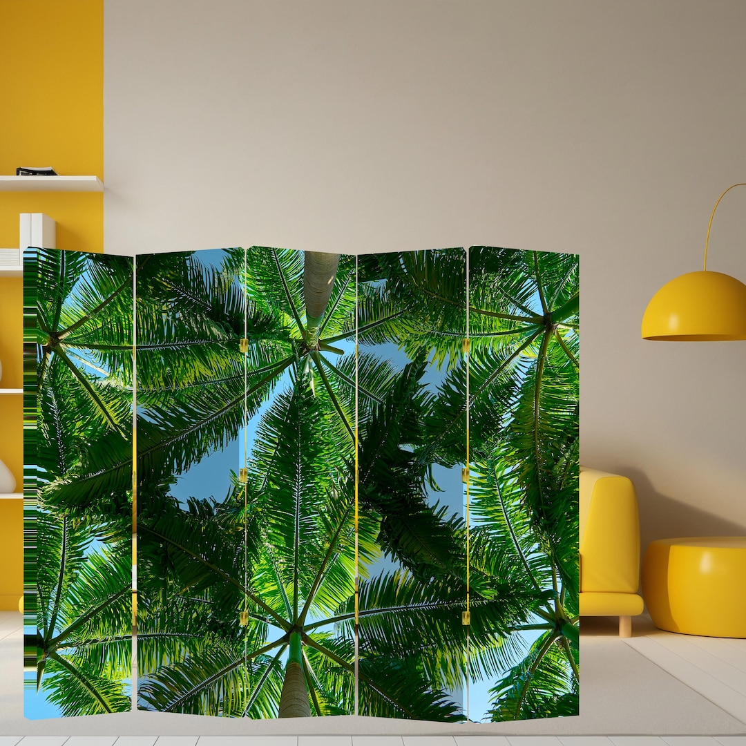 Tropical Palm Leaves Room Divider – Green Nature Folding Screen, Canvas ...