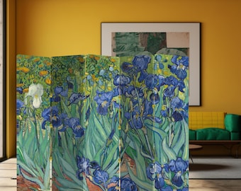 Kamerscherm met bloemenirissen – Canvas kamerscherm privacypaneel geïnspireerd door Van Gogh voor woonkamer of slaapkamer