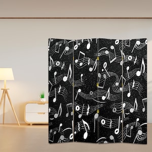 Vintage Music Notes Decor Room Divider Abstract Home Decor Music Lover&#39;s Office Divider Nursery Decor Room Separator Folding Room Divider
