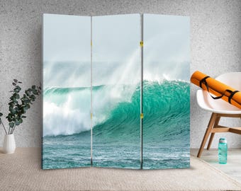 Parawan pokojowy Ocean Wave – składany parawan w kolorze nadmorskiego błękitu, płócienny panel zapewniający prywatność w kolorze morskiej bryzy, nowoczesny dekoracyjny parawan do salonu