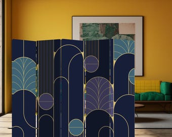 Art Deco Room Divider – Geometrisch opvouwbaar scherm privacypaneel voor kantoor, studio of lounge