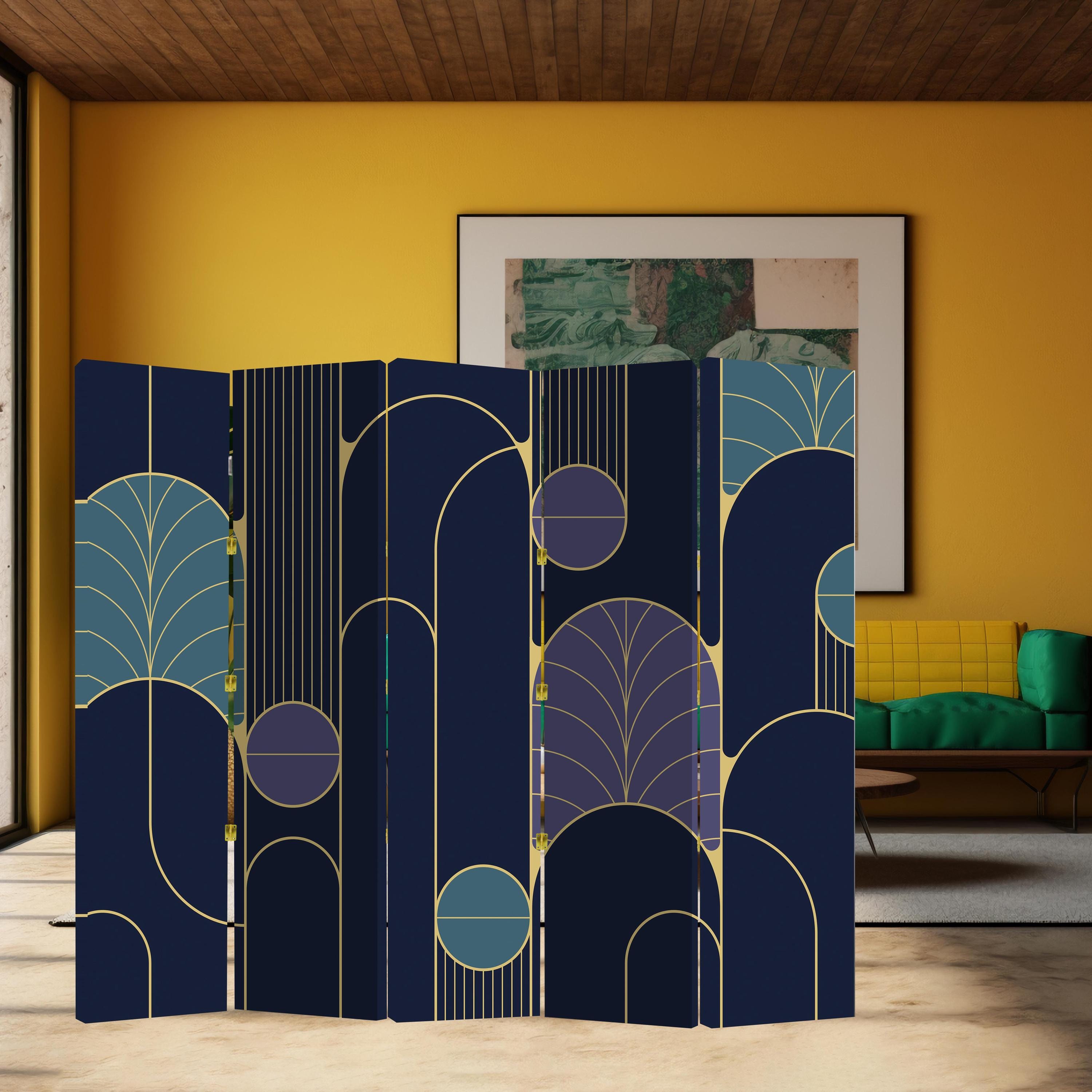 Art Deco Room Divider – Geometric Folding Screen Privacy Panel for ...