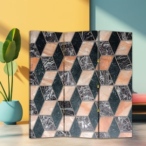 Geometric Tile Pattern Divider Kitchen Decor Modern Room Separator Abstract Screen Partition Classic Office Divider Folding Room Divider