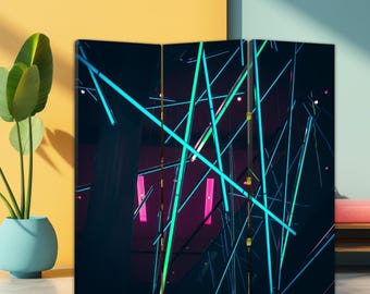 Cyberpunk Neon Room Divider – futurystyczny składany panel prywatności do gier lub kreatywnego studia